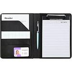 Kurtzy A5 Black Faux Leather Conference Folder - Fold over Business Office Work Portfolio Organiser - Padfolio Folder with Pocket Document Resume File, Card Holder, Clipboard & Memo Writing Pad