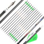 SHARROW 12P 32 Inches 100% Pure Carbon Arrows Spine 250/300/350/400/500/600 Archery Arrows Target Arrows Adult Hunting Arrow for Compound Bow Recurve Bow Longbow Bow And Arrow (Spine 300, Arrows)