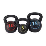 Signature Fitness Wide Grip Kettlebell Exercise Fitness Weight Set, Includes 5 lbs, 10 lbs, 15 lbs