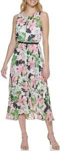 Tommy Hilfiger Women's Sleeveless Pretty Woman Dot Chiffon Maxi, Ivory/Bloom, 2