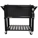 Permasteel 80-Qt Antique Patio Cooler for Outside | Outdoor Beverage Cooler Bar Cart, Rolling Cooler with Wheels and Handles, Wooden Teak Accent, Black