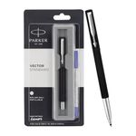 Parker Vector Standard Chrome Trim Roller Ball Pen | Black Body Color| Ink Color -Blue | Unique Gifts For Professionals | Leading Pen For Corporate