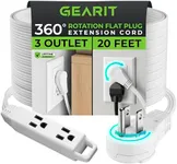 GEARit 360° Rotating Flat Plug Extension Cord (20ft, White) Multi 3-Outlet Extension 16 AWG Wire, Adapter for Small Spaces, Right Angle Socket, ETL Certified - 20 Feet