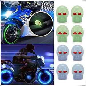 ANKIA Prank Skull Valve Stem Cover, Universal Skull Prank Type Tire Caps,Funny Luminous Tire Valve Cover Dust Cover for Car, Off-Road Vehicle, Bicycle,Bike, Motorcycle,SUV (Skull 4Pcs Green&4Pcs Blue)