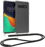 kwmobile Crossbody Case Compatible with Samsung Galaxy S10 Case - Clear TPU Phone Cover w/Lanyard Cord Strap - Transparent/Black