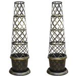 Flower Tower pot Kit Large Patio pot with saucer matching lattice style tower frame black & gold effect Ideal for climbers, vines or vegetables, durable garden plastic 2 x 39cm Pot by T&M