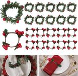 YBB 24 Pcs Christmas Napkin Rings Holder, Red Berry & Pine Needles Mini Wreaths Banquet Table Dinner Decorations for Christmas, New Year, Valentine's Day, Wedding, Birthday Party