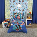 Warner Brothers Space Jam Blue, Orange and Teal Looney Tunes 4 Piece Toddler Bed Set - Comforter, Fitted Bottom Sheet, Flat Top Sheet, and Reversible Pillowcase