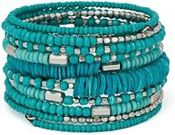 SPUNKYsoul Handmade Bohemian Coil in Aqua Teal and Silver Bracelet for Women Collection