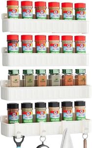 Nieifi Spice Rack Wall Mount, Spice Organizer for Spice Jars, Screw or Adhesive Hanging Organizer for Kitchen Cabinet or Pantry Door, 4 Pack, White, ABS Plastic