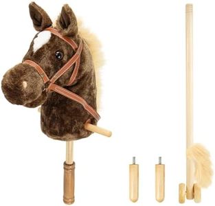 Geloyar Stick Toy Riding Hobby Stick Horse, Plush Stick Horse for Toddlers, Horses Ride on a Stick Toy Fun Pretend Play with Wooden Wheels and Real Pony Clip-Clop Sounds 39 Inches for Kids-Coffee