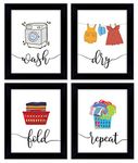 Inkdotpot 4 Piece Laundry Signs for Laundry Room Decor Wash Dry Fold Repeat Poster With Frame, Laundry Room Wall Art Signs Framed Wall Decor for Home Laundry-10x12 inches (Black)