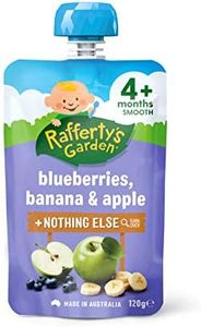 Rafferty's Garden Blueberries, Banana and Apple Smooth Baby Food for 4+ Month Babies, 120g (Case of 6)