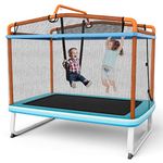 GYMAX Trampoline for Kids, 75” ASTM Approved Recreational Trampolines with Swing, Horizontal Bar & Enclosure Net, Mini Rectangle Trampoline for Baby Toddlers Indoor/Outdoor (Orange)