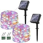 Solar String Lights, 2 Pack Each 46FT 120 LED Solar Fairy Lights Outdoor Waterproof 8 Modes Copper Wire Decorative Solar String Lights for Garden, Patio, Festival, Party Decoration (Multi-Coloured)