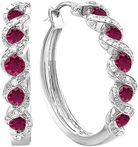 Dazzlingrock Collection Round Lab Created Ruby & White Diamond 5 Stone Swirl Hinged Post Hoop Earrings for Women in 925 Sterling Silver