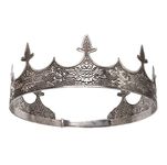 Crown Hair Jewelry Royal King Diadem Men Metal Big Tiaras For Wedding Halloween Costume Birthday Hair Accessories, Large, Alloy, No Gemstone