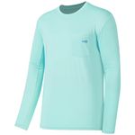 BASSDASH Men’s UPF 50+ Performance Long Sleeve T-Shirt UV Sun Protection Fishing Hiking Sports Shirts, Seafoam/Vivid Blue Logo, Large