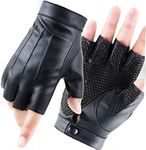 LJCZKA Fingerless Leather Men's Half Finger Gloves Men's Leather Non-Slip Motorcycle Driving Gloves - Black