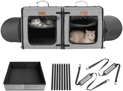 PETUX 2-in-1 Large Cat Carrier for 2 Cats - Soft-Sided, Breathable, Double Cat Travel Carrier with Litter Box, Play Tunnels and Hammock for Long Car Trips, Camping and Vet Visit (32"x13"x17", Grey)
