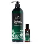 Plant Therapy Tea Tree and Peppermint Essential Oil Natural Body Wash 32 oz with 2oz Travel Size - Moisturizing Natural Body Wash With Pump - Gentle Enough for all Skin Types - Sulfate Free Body Wash - Perfect For Men or Women