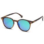 SOJOS Small Round Classic Polarized Sunglasses for Women Men Vintage Style UV400 Lens MAY SJ2113 with Tortoise Frame/Blue-Greenish Mirrored Lens