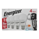 Energizer 100w Equivalent Bayonet Light Bulb - 6500k / Daylight BC/ B22 LED Bulb. Pack of 4. Very Bright 1521lm