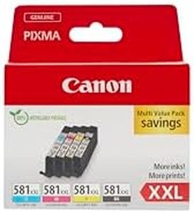 Canon CLI-581XXL, Cartucho de Tinta Original, Multipack, 4 Cartuchos de Tinta Independientes, Color Negro, Magenta, Cian, Amarillo, Compatible con Impresoras de Inyección de Tinta PIXMA