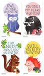 Mini Chipmunk, Owl, Raccoon, Hedgehog Woodland Animal Valentines (Wallet-Sized Cards with Tiny Envelopes) for Valentine's Day by Nerdy Words (Set of 32)