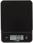 Taylor Glass Top Food Scale with Touch Controls, 11 lb Capacity, Sleek Black Design for Precision Food Measurement in Grams and Ounces