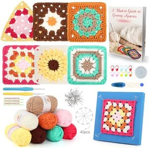Aeelike Crochet Kits for Beginners Adults Granny Squares, Learn to Crochet Granny Squares Starter Kit, Easy Granny Square Crochet Kit for Beginner with Instruction Book Crochet Blocking Mat and T Pins