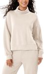 ODODOS Modal Soft Split Hem Turtleneck Sweatshirts for Women Long Sleeve Casual Pullover Top, Ivory, Small