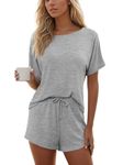 CUPSHE Women's Pajama Sets Short Sleeve Sleepwear Casual Loungewear 2 Piece Pj Shorts Set Grey, S, Grey, Small