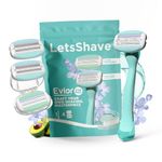 LetsShave Evior Trial Pack Shaving Razor Value Set For Women, 4 Blades + 1 Handle, Open Flow Cartridge, Dual Moisture Bar & Micro Comb Guard Bar, Razor For Women Underarms, Legs & Bikini Area