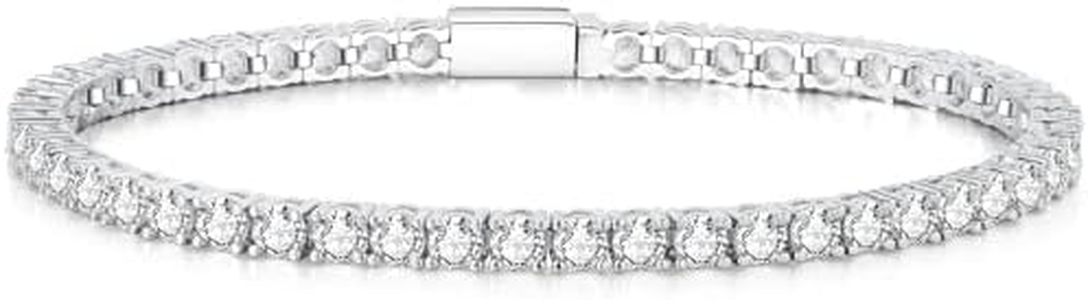 LOVANS Pulsera para mujer, pulsera de tenis chapada en plata con circonita cúbica brillante, joyería de moda, regalo de cumpleaños, aniversario para mamá, dama (circonita transparente de 7.5 a 3 mm),