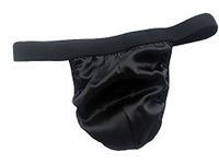 LSHARON Silk Men's Sexy 100% Mulberry Silk G-String Lingerie Underwear Thong Briefs (L (Tag 2XL), Black)