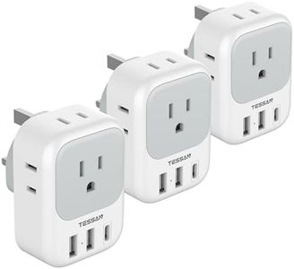 US to UK Plug Adapter 3 Pack, TESSAN Type G Adapter for Travel with 4 Outlets 3 USB Charger(1 USB C), Ireland Power Adaptor for USA to England London Scotland Dubai Singapore Hong Kong Qatar