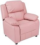 Amazon Basics LeatherSoft Kids/Youth Recliner with Armrest Storage, 5+ Age Group, Light Pink