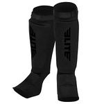 Elite Sports Muay Thai MMA Kickboxing shin Guards, Instep Guard Sparring Protective Leg shin Kick Pads for Kids and Adults (L-XL, Black/Black)