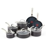 T-fal Platinum Hard Anodized Nonstick Cookware Set 12 Piece Oven Broiler Safe 500F, Lid Safe 350F Pots and Pans, Dishwasher Safe Black