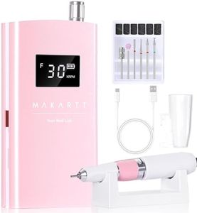 Makartt Electric Nail Drill, Rechargeable Nail Drill Machine 30000RPM, Perlarie Pearly Pink Portable E File Nail Grinder with Nail Drill Bits & Sanding Bands for Manicure Salon Home Use