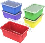 Storex Small Cubby Bins – Plastic Storage Containers for Classroom with Non-Snap Lid, 12.2 x 7.8 x 5.1 inches, Assorted Colors, (62406U05C) (Pack of 5)