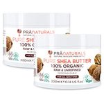 PraNaturals 100% Organic Shea Butter 300ml, Raw Unrefined Extra Virgin A Grade African Pure Ivory All-Natural, Smooth Shea Nut Lip Balm Body Butter Moisturiser All Skin Face Hair Type (2x 300ml)