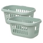 [Set of 2] Large 60L Laundry Basket Hamper Plastic Hipster Clothes Washing Bedding Linen Storage - (Silver Sage)