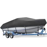 Trailerable Boat Cover, Waterproof Heavy Duty 600D Boat Cover, 17-19ft UV Resistant Marine Grade Outboard Cover Compatible for Bass Boat, Fits Bayliner Tri-Hull V-Hull Fishing Runabout Boat, Black