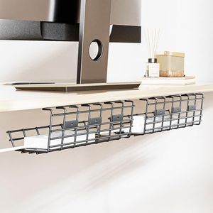 Under Desk Cable Management Tray, Delamu Cable Management Under Desk, 2 Pack Cord Hider Desk Wire Management Cord Organizer, Metal Cord Management Rack, 34in Cable Tray Basket, L17x W4.1x H4.7in
