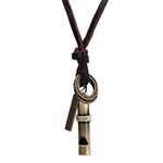 Bishilin Men's Leather Necklace with Pendant Whistle Brows Leather Necklace Personalised Men Adjustable 38.5-77 cm, Leather, No Gemstone