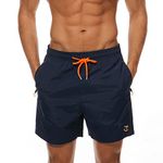 JustSun Mens Swimming Shorts with Zip Pockets Swim Board Shorts Quick Dry Beach Shorts Swim Trunks Surf Shorts Mesh Lining Dark Blue Medium