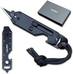 Lever Gear Edge XT - Mini Utility Knife Keychain Multitool w/ 10 Tools - Retractable Razor Blade Mini Box Cutter OTF Knife - Small EDC Pocket Knives For Men Gift (Black-blk)