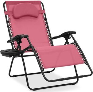Best Choice Products Oversized Zero Gravity Chair, Folding Outdoor Patio Lounge Recliner w/Cup Holder Accessory Tray, Pillow - Pink
